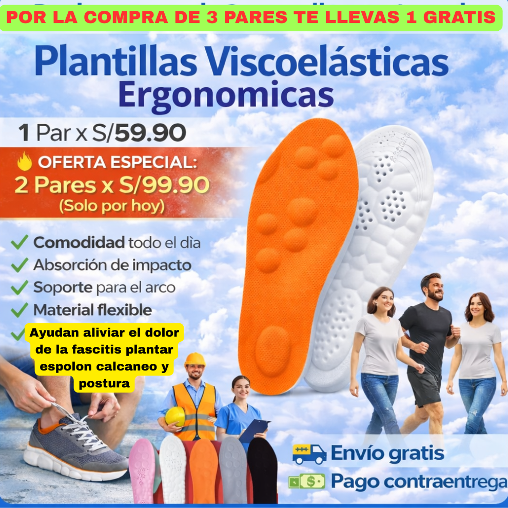 PLANTILLAS ERGONOMICAS VISCOELASTICA AYUDA ALIVIAR EL DOLOR DE LA FASCITIS PLANTAR, ESPOLON CALCANEO Y POSTURA
