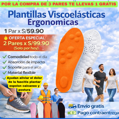 PLANTILLAS ERGONOMICAS VISCOELASTICA AYUDA ALIVIAR EL DOLOR DE LA FASCITIS PLANTAR, ESPOLON CALCANEO Y POSTURA